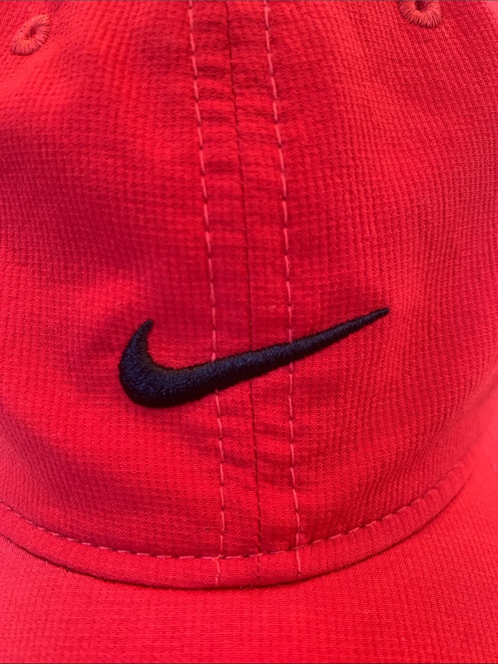 Nike Dri-Fit Adjustable Toddler Kids Red Baseball Cap Hat with Black Swoosh
